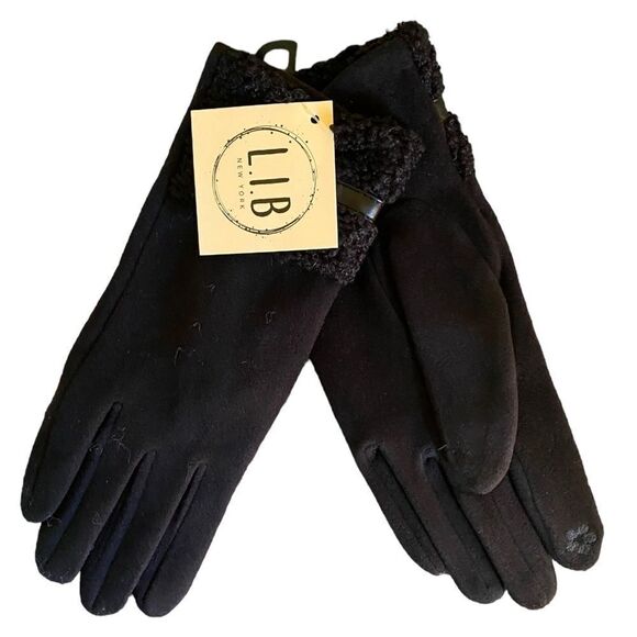LIB Design NY Black Microsuede Smart Touch Gloves OSFM - Picture 9 of 9